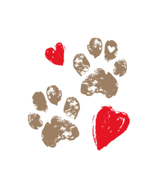 illustration of a paw print with red heart symbols