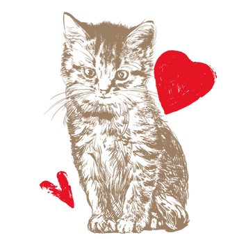 illustration of a cat with red heart symbols